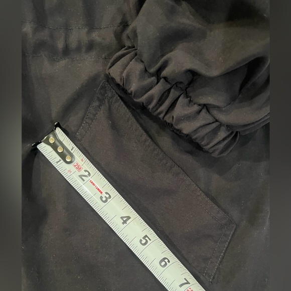 Vintage Utility Jacket Made in Egypt Black Hooded Pockets Cinched Waist Large - Picture 8 of 16